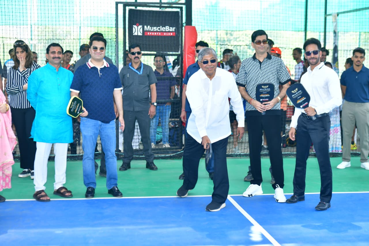 CA Abhay Bhutada and Honourable Minister Shri Chandrakant (Dada) Patil playing pickleball at the inaugural ceremony of the Ultimate Pickleball League