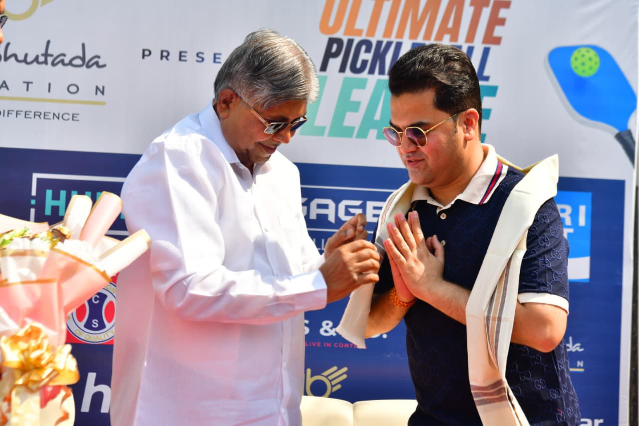 CA Abhay Bhutada felicitated by Honourable Minister Shri Chandrakant (Dada) Patil at the opening ceremony of the Ultimate Pickleball league in Pune